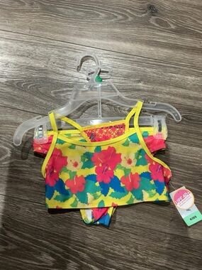 NWT Kids Floral Tankini Bikini Top and Bottom - Yellow Pink Green